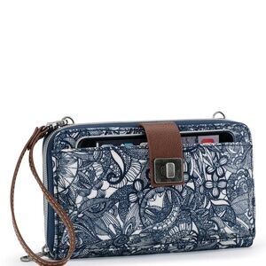 Sakroots Crossbody Wallet Purse Vinyl Coated Boho ~ Blue and White